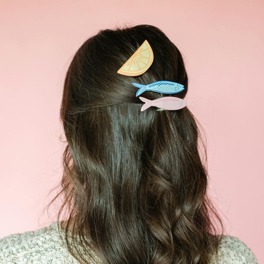 Lemon and Sardines Vegan Leather Hair Clip Set