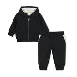 Black Textured Hooded Tracksuit Set