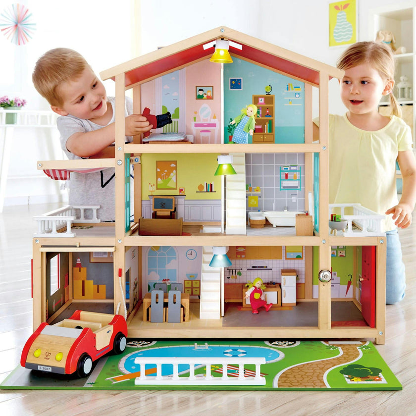 Doll Family Mansion Wooden Dollhouse W/ LED Lights