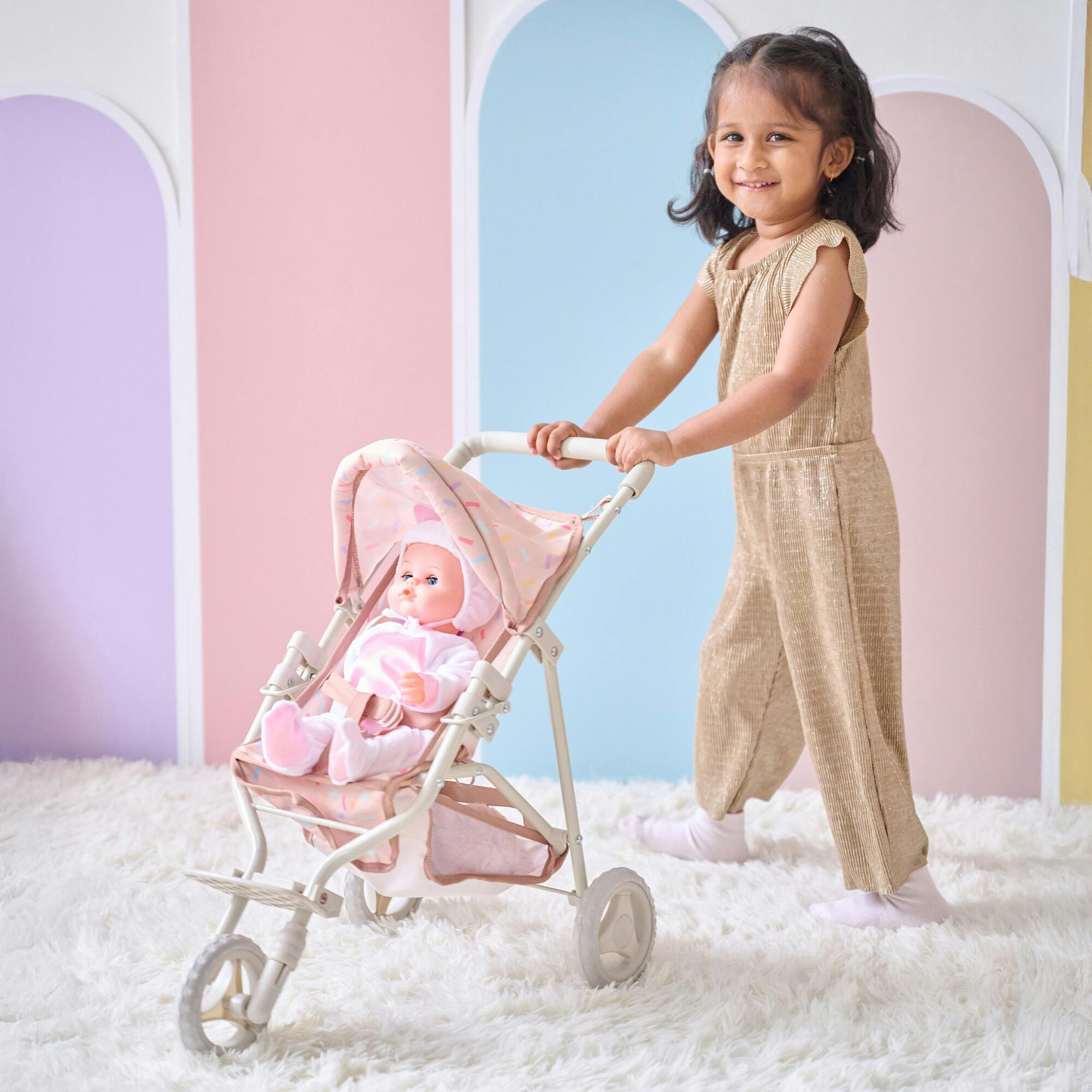 Olivia's Little World Confetti Doll Jogging Stroller with Retractable Canopy