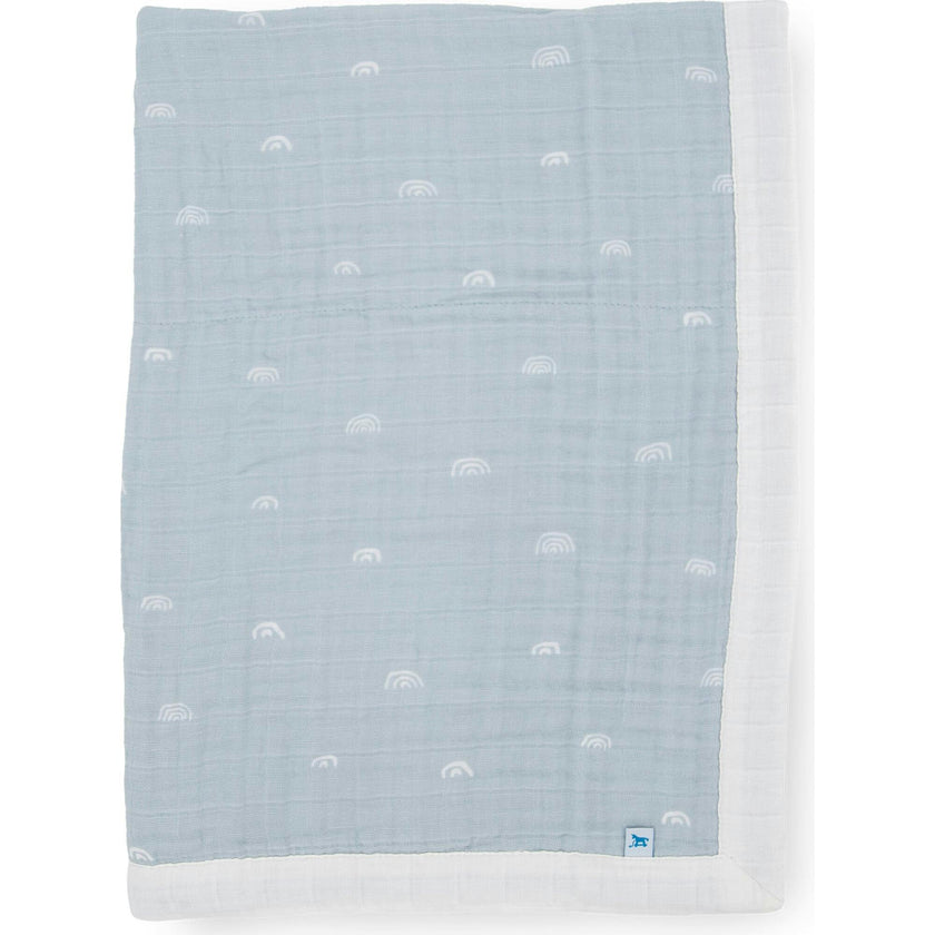 Cotton Muslin Baby Quilt - Blue Rainbow