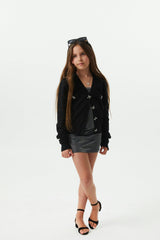 Mickey Black With Bow Buttons Sweater Cardigan