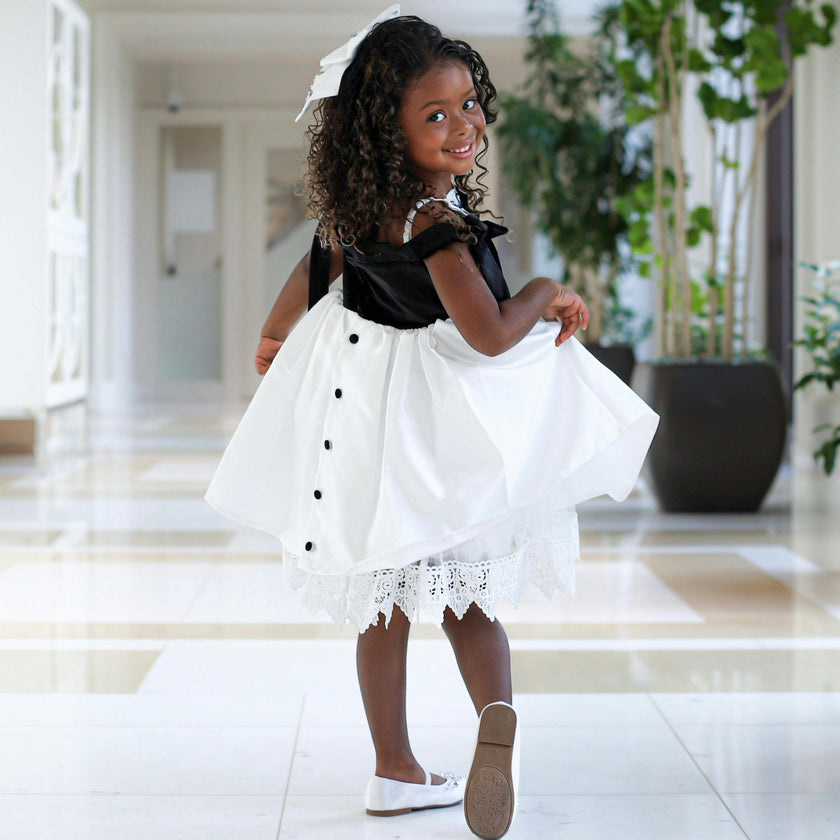 Audrey Black Velour Top and White Sateen Dress