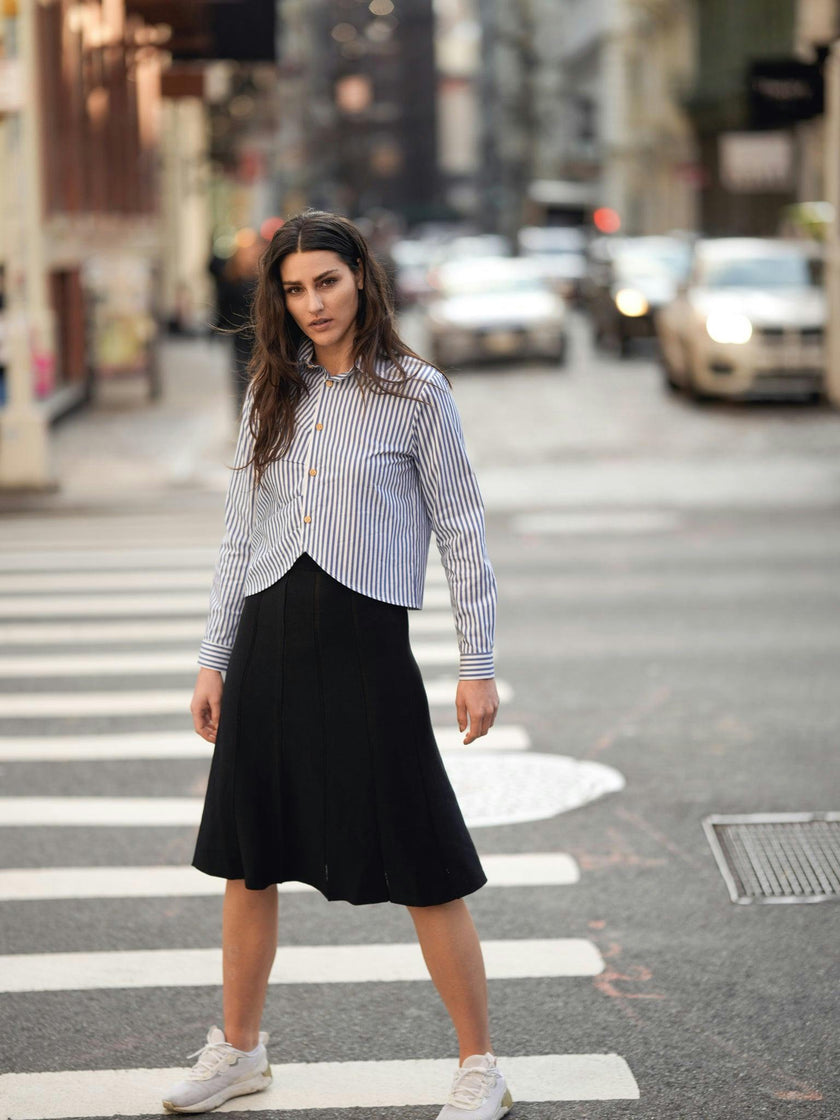 GATHERED STRIPE BLOUSE