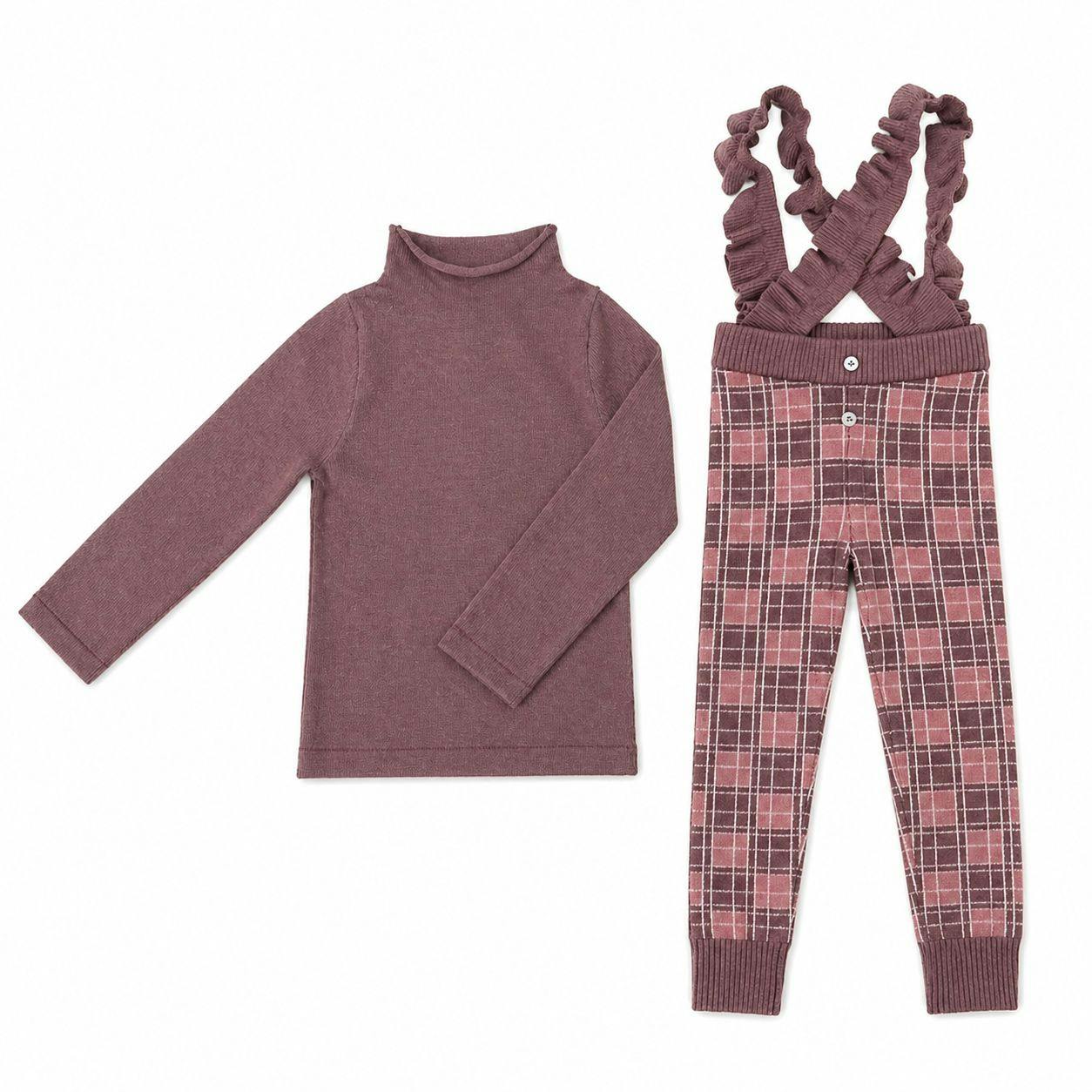Ruffle Plaid Cross Ruffle Strap Ribbed Waist & Cuff Pant Overalls