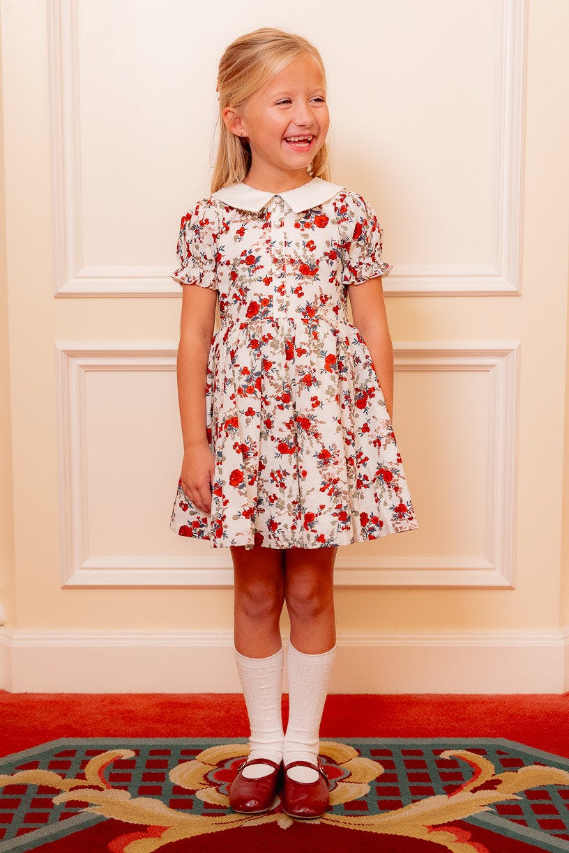 Mini Aveline Dress in Red & Green Rustic Floral