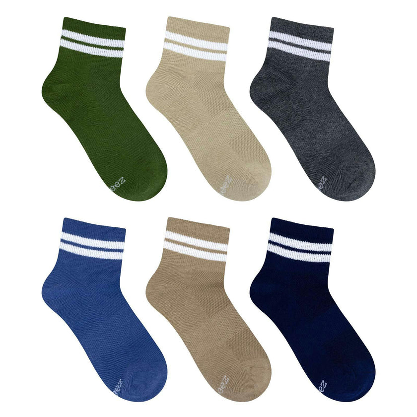 Brady Striped 6-Pack Quarter Socks in Neutral for Toddlers and Kids