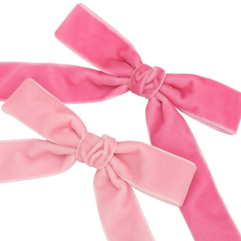 Packed Party Pink Velvet Clip-On Bow Set of 5 - Two Shades of Pink Velveteen Ribbon Bows with Metal Clip for Napkins Place Settings and Party Favors
