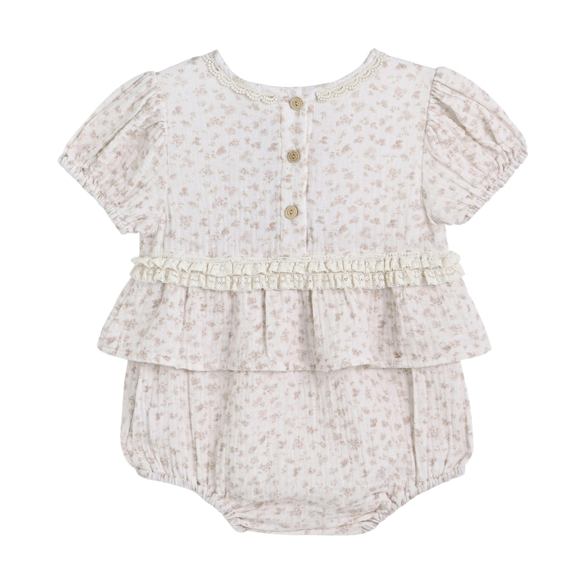 Beige Floral Ruffle Romper
