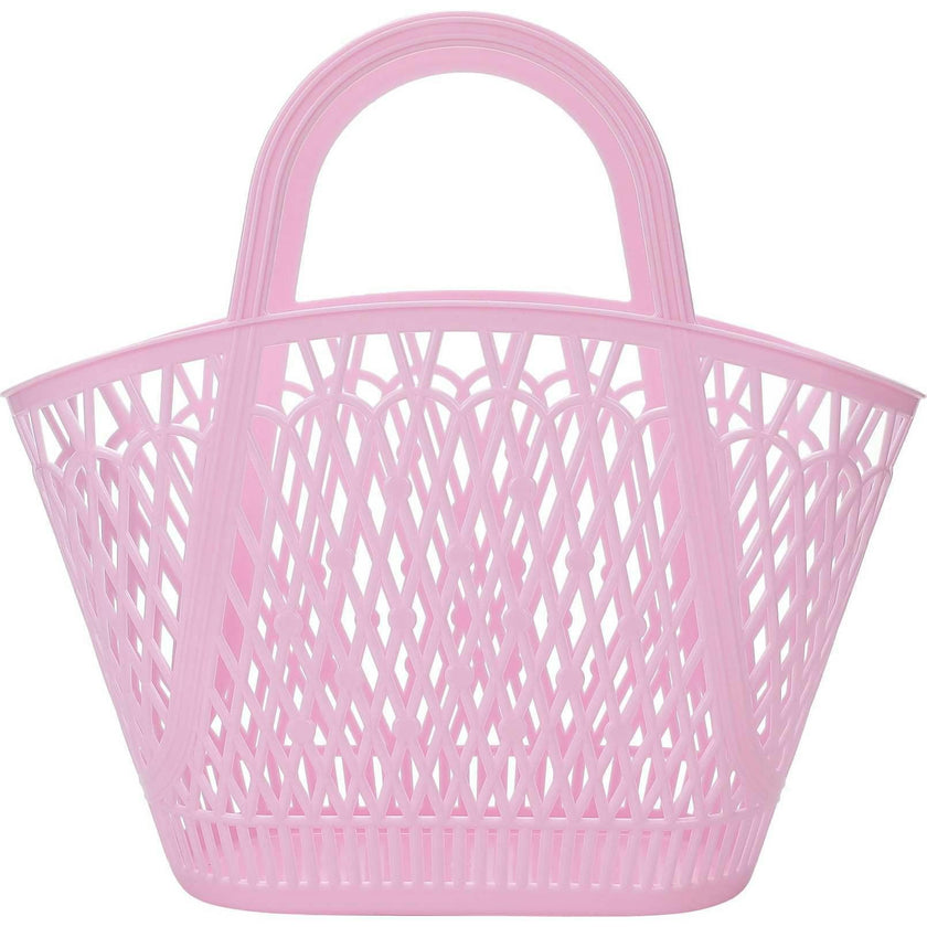 Packed Party Petal Party Pink Silicone Woven Basket with 6 Floral Twisty Charms - Lightweight Open Weave Carryall, 16x10.4 Inch with 15 Inch Handle