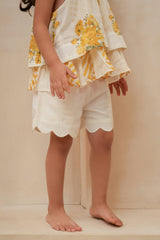 Halter Top and Scallop Stitch Shorts Set Off-White