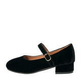 Sabine Velvet Wide Strap Round Toe Mary Jane Pumps