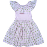 Pink Palms Mixed Fabric Ruffle Dress