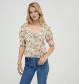 The Camri Top - Primrose Bouquet Ivory/Coral