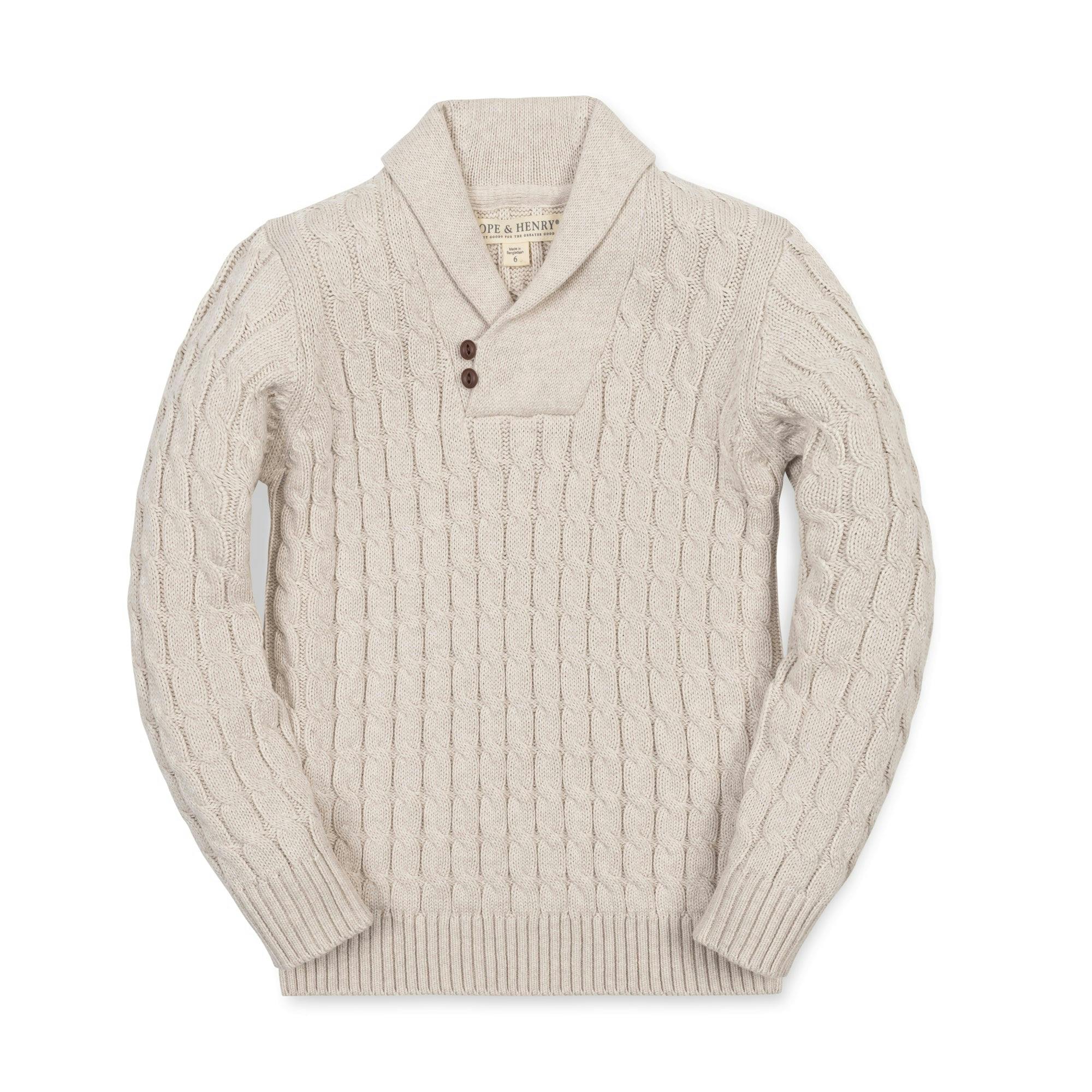Organic Shawl Collar Cable Sweater