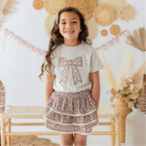 Mocha Floral Bow Patch Short Sleeve T-Shirt