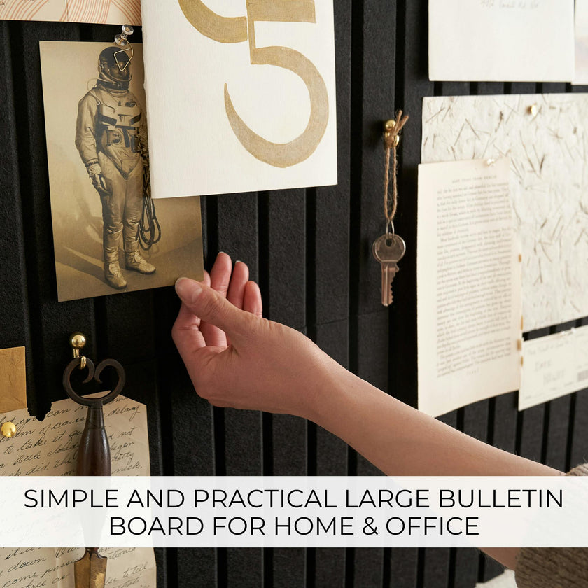 Large Felt Bulletin Board - Stylish 35" x 47" Cork Board Alternative for Office & Wall Decor - 12 Adhesive Tiles w/Golden Pins to Display Your Photos