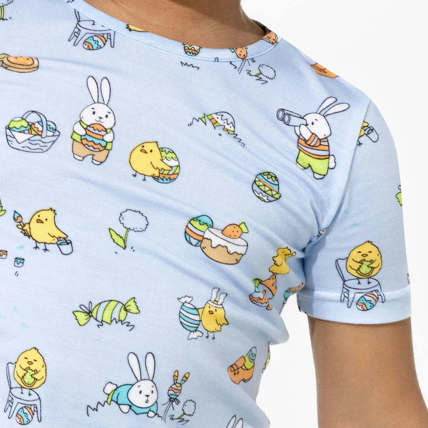 Easter Bunny Blue Bamboo Kids Pajama Short Set