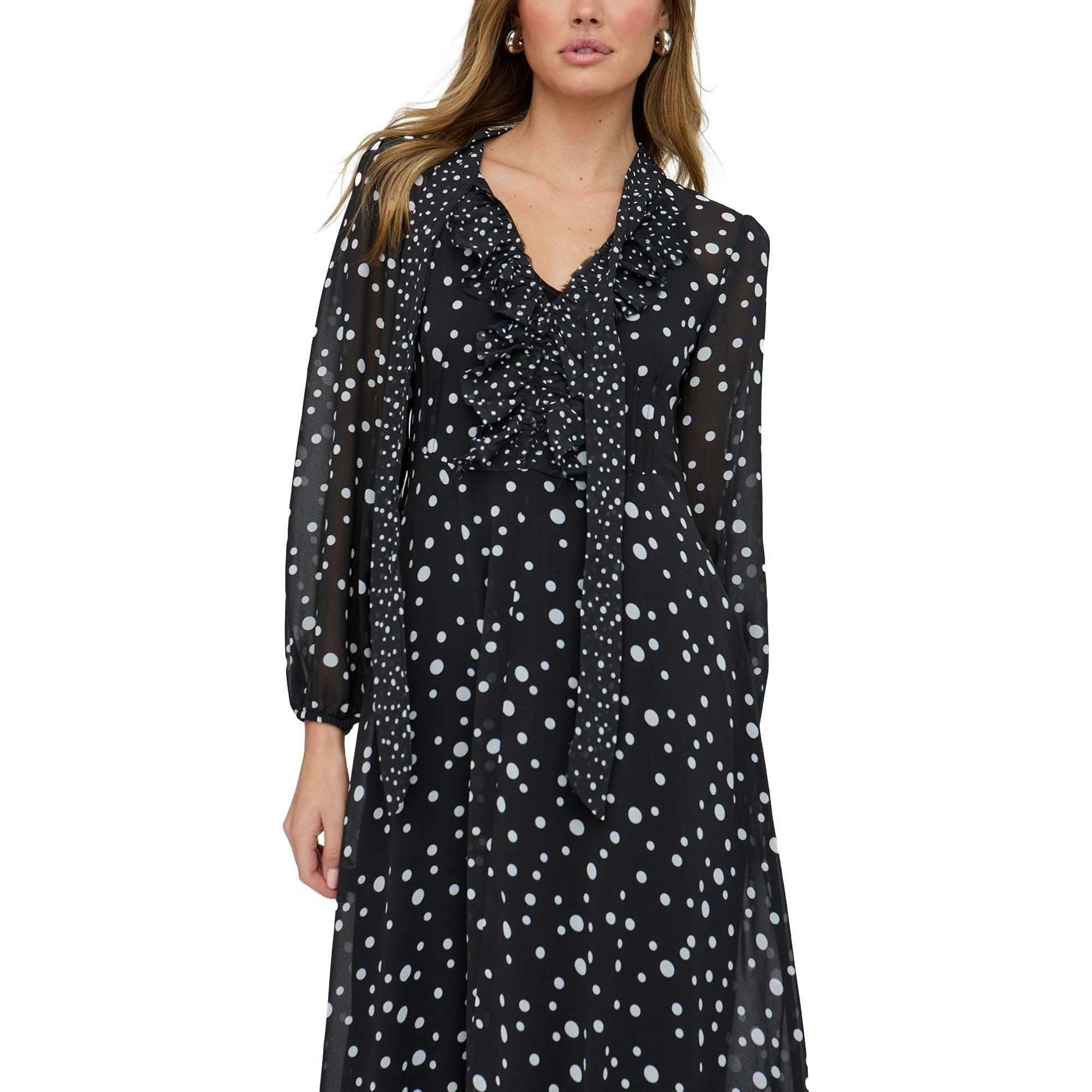 Margot Ruffle Neck Spot Print Maxi Dress