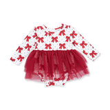 Festive Bows - Long Sleeve Tutu Bodysuit Dress