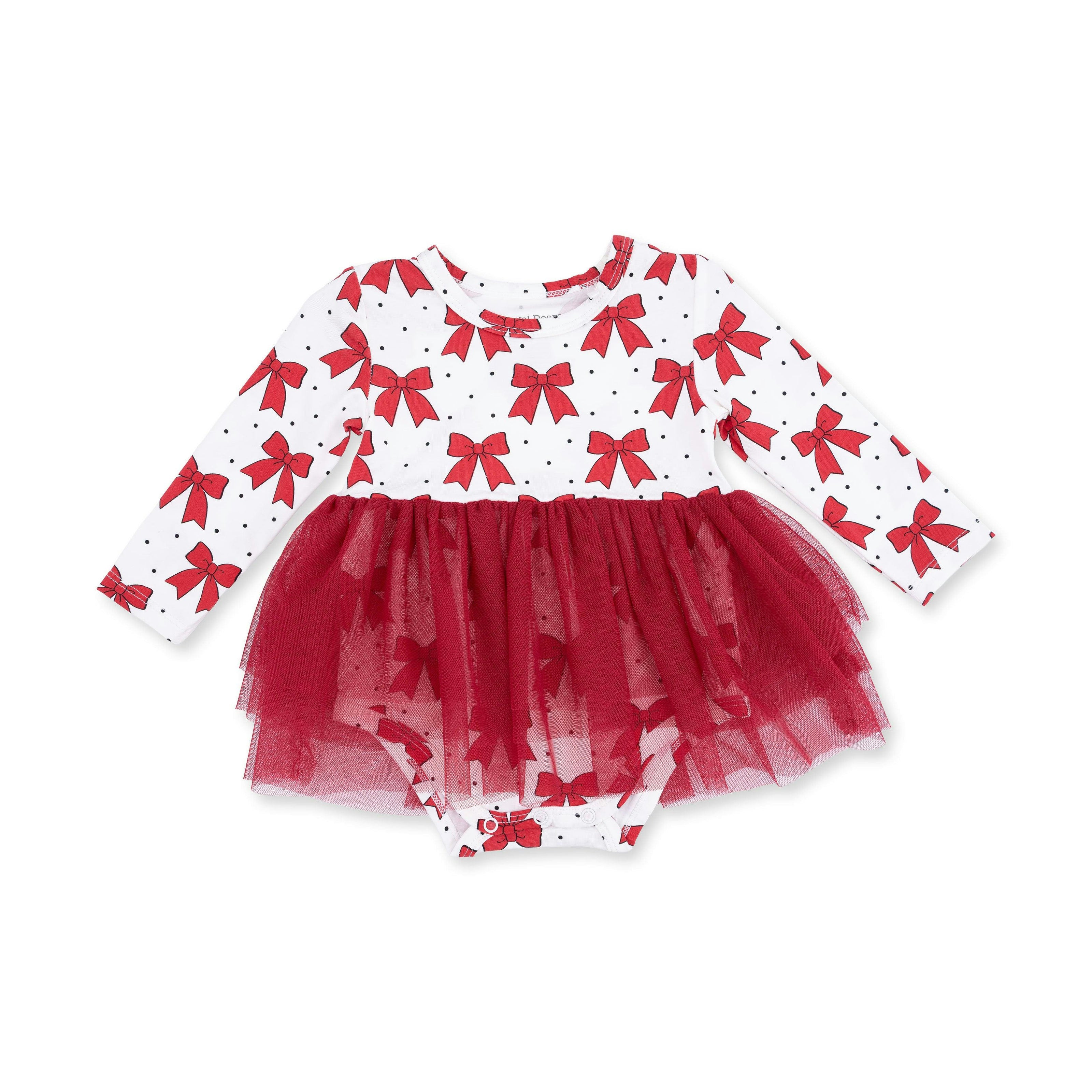 Festive Bows - Long Sleeve Tutu Bodysuit Dress