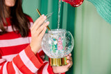Packed Party Patented Snow Globe Holiday Sipper - 12 oz BPA-Free Shakeable Winter Wonderland Confetti Cup with Printed Christmas Scene and Gold Straw