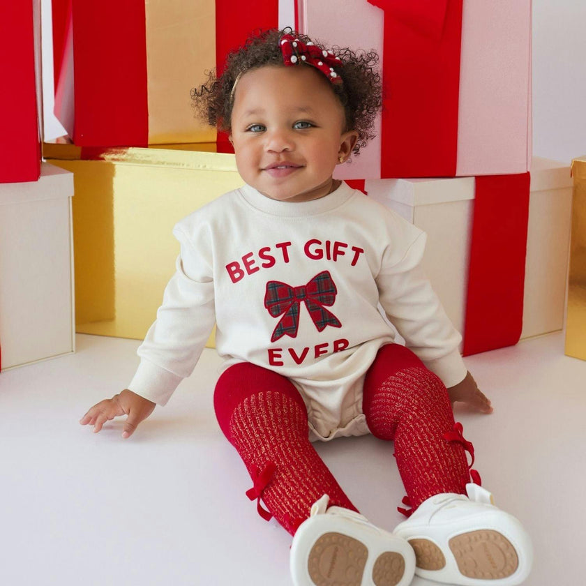 Shimmer Red Velvet Mini Bow Tights