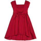 Organic Cap Sleeve High Low Sateen Party Dress, Red
