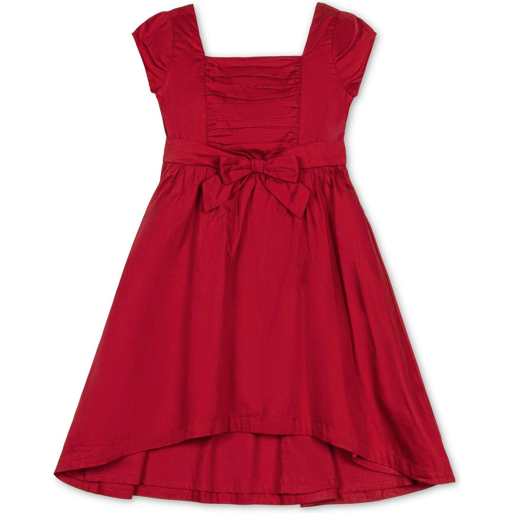 Organic Cap Sleeve High Low Sateen Party Dress, Red