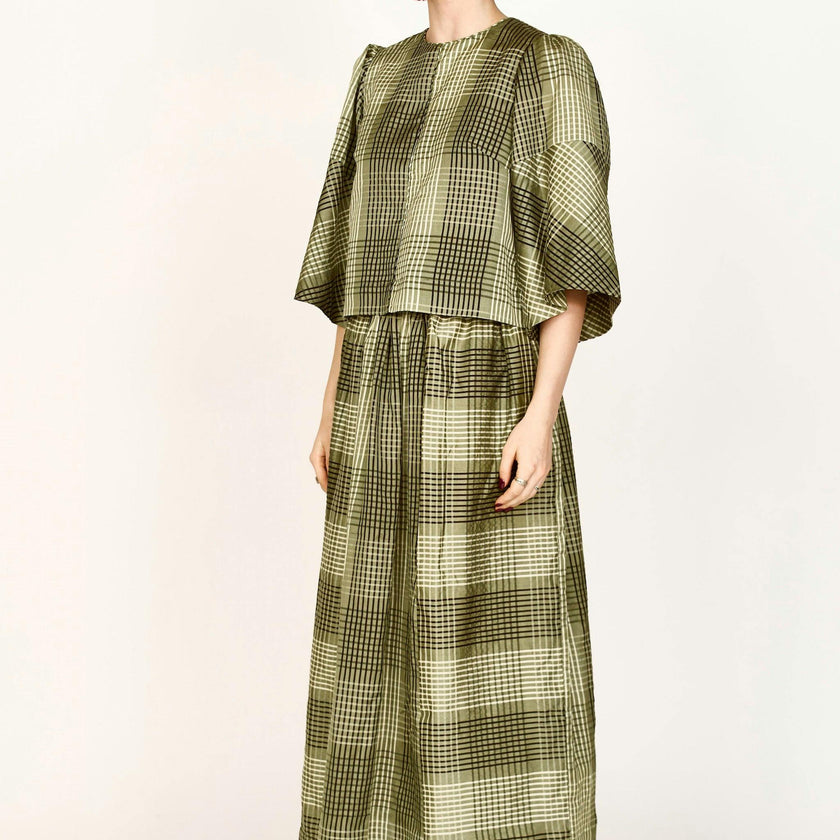 Provence Top in Olive Plaid