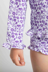 Floral Print Rashguard Swimsuit W/Ruffles