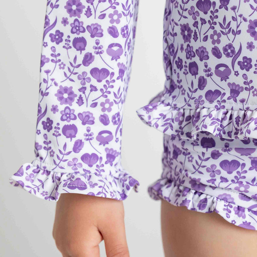 Floral Print Rashguard Swimsuit W/Ruffles