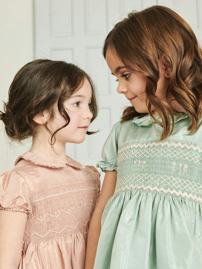 Sage Verity Silk Ceremony Girl Hand-Smocked Dress