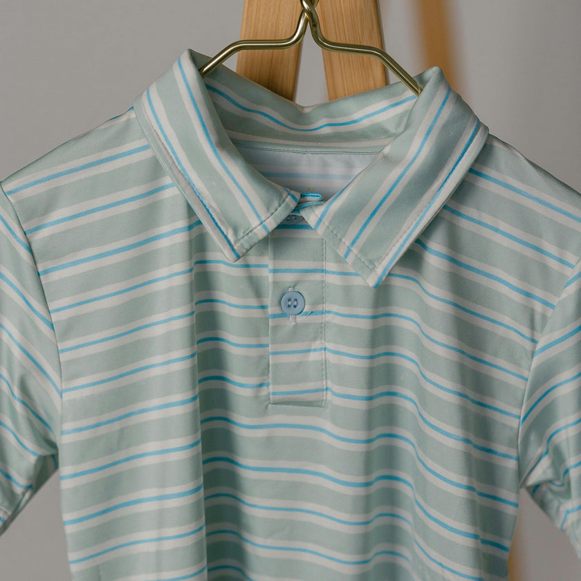 Athletic Polo in Stripe in Blue Jay
