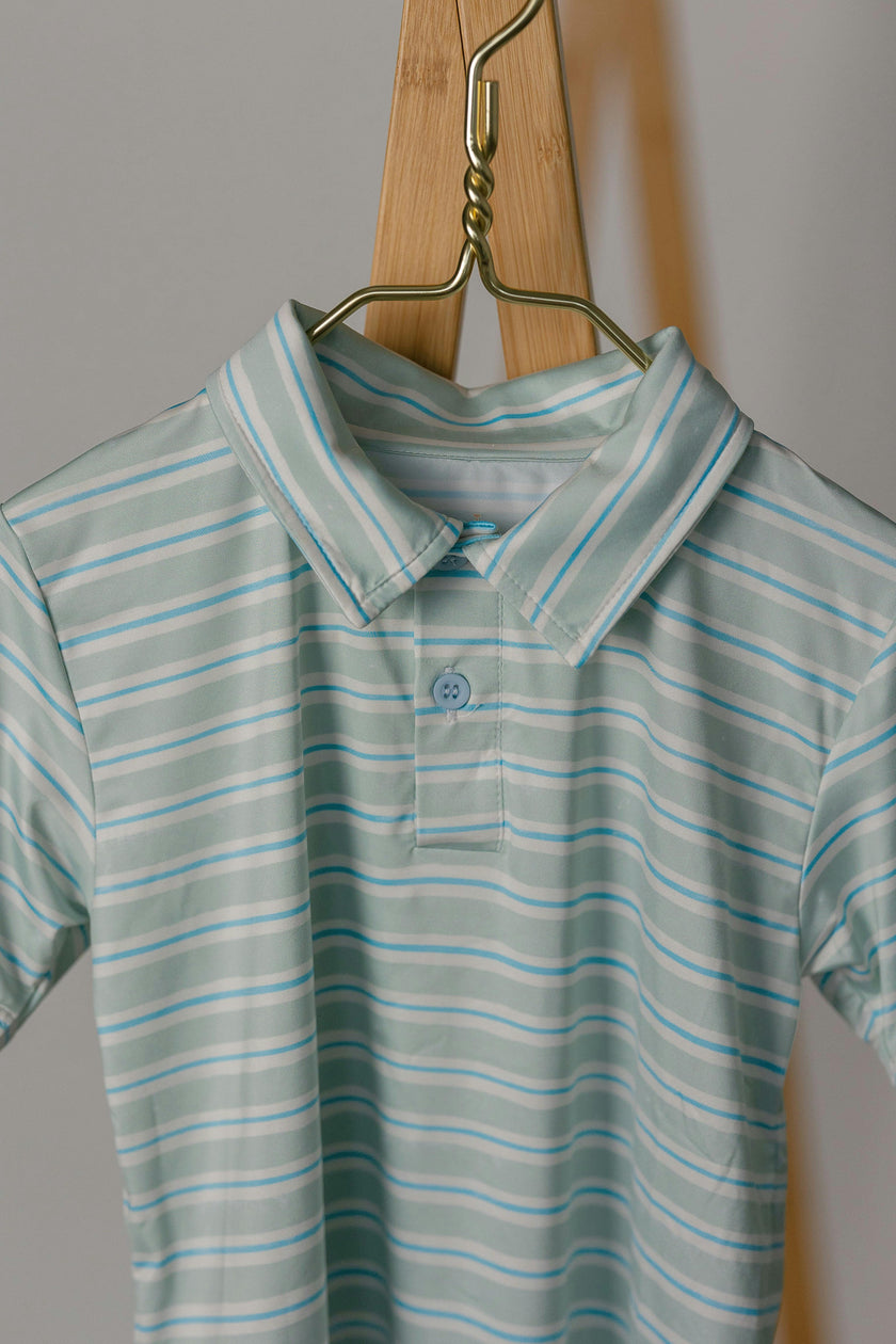 Athletic Polo in Stripe in Blue Jay