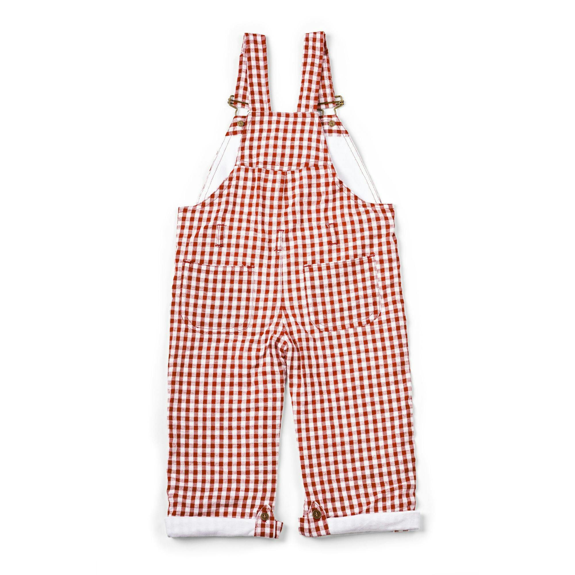 Maroon Check Seersucker Overalls