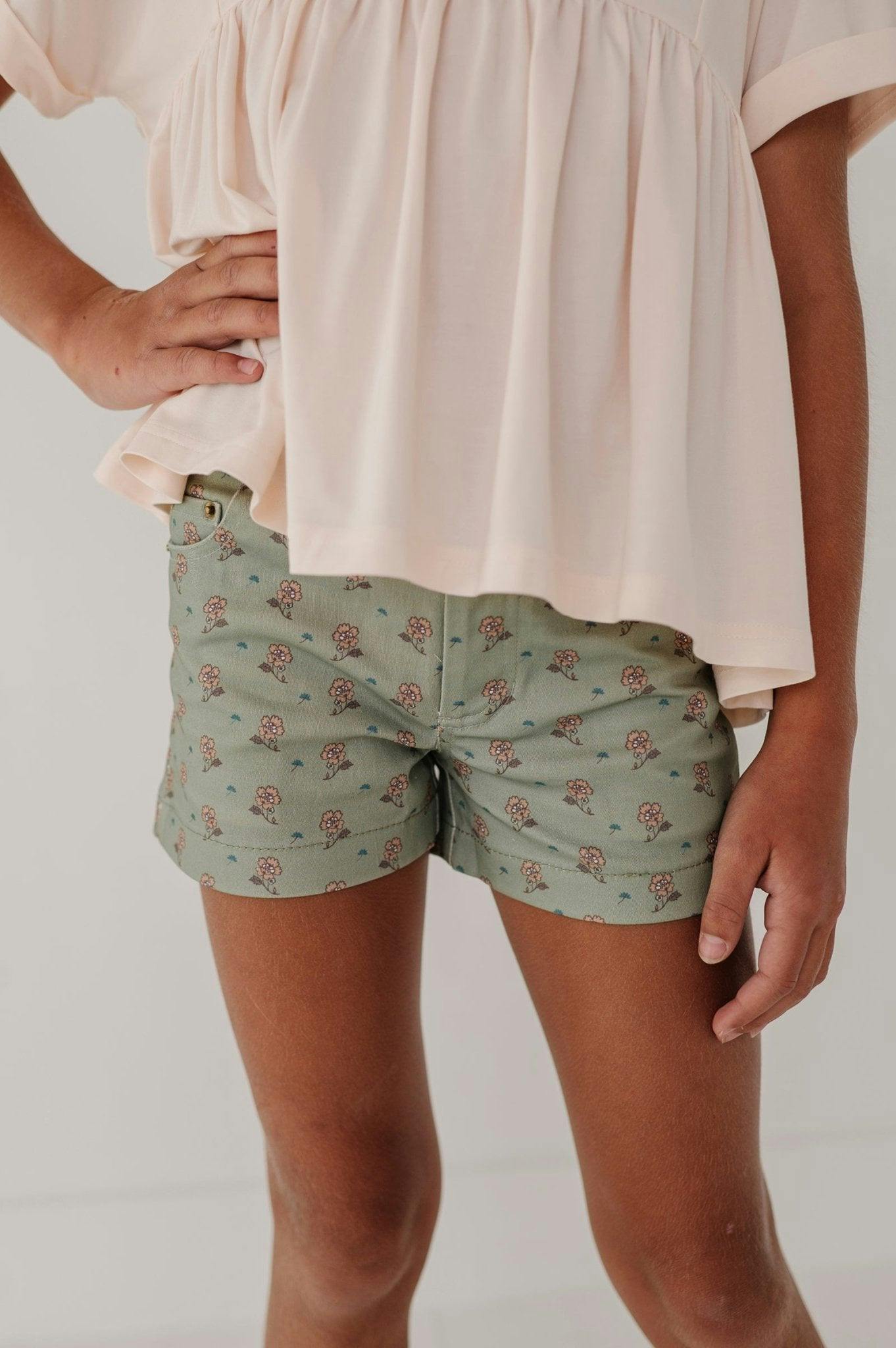 Girl's Printed Twill Shorts Ebba Viney Floral