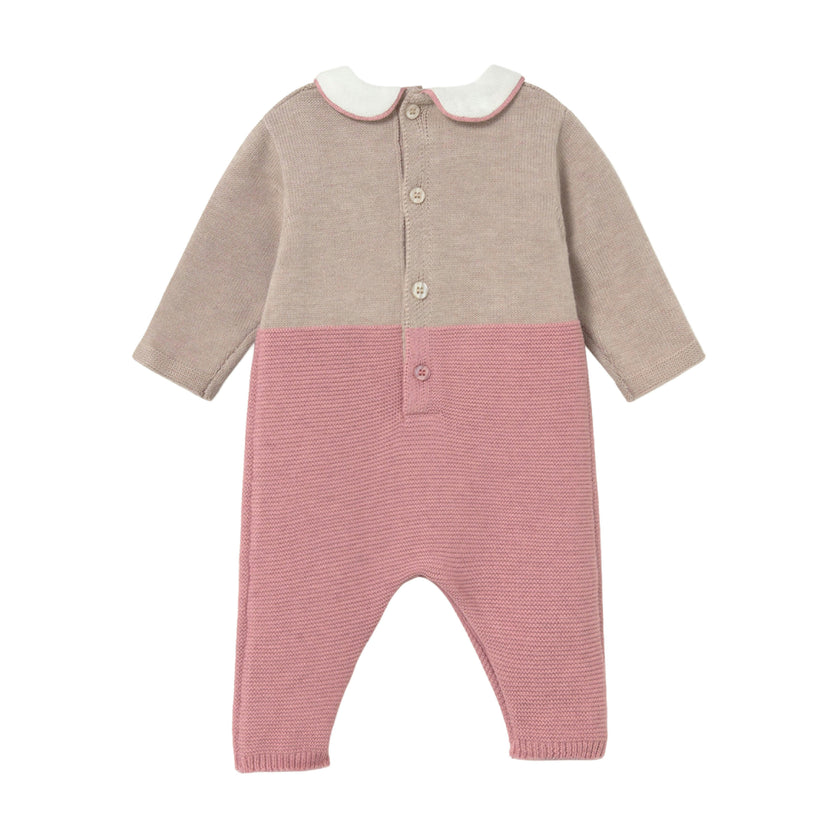 Pink Tricot Romper with Bow Detail