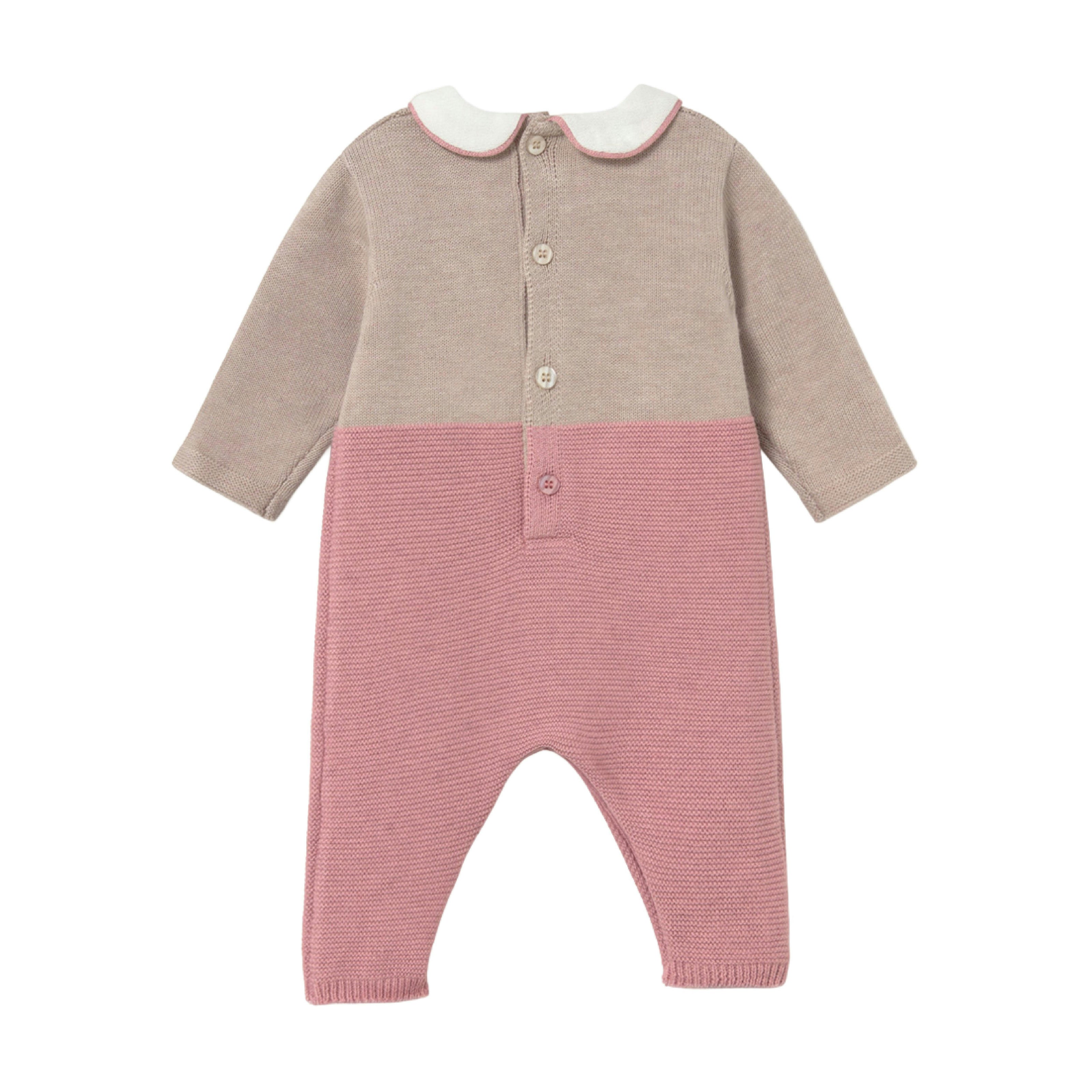 Pink Tricot Romper with Bow Detail