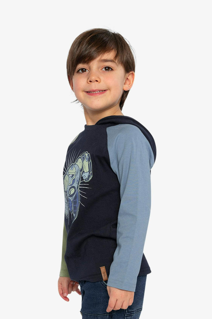 Raglan Hooded T-Shirt Dark Blue and Green
