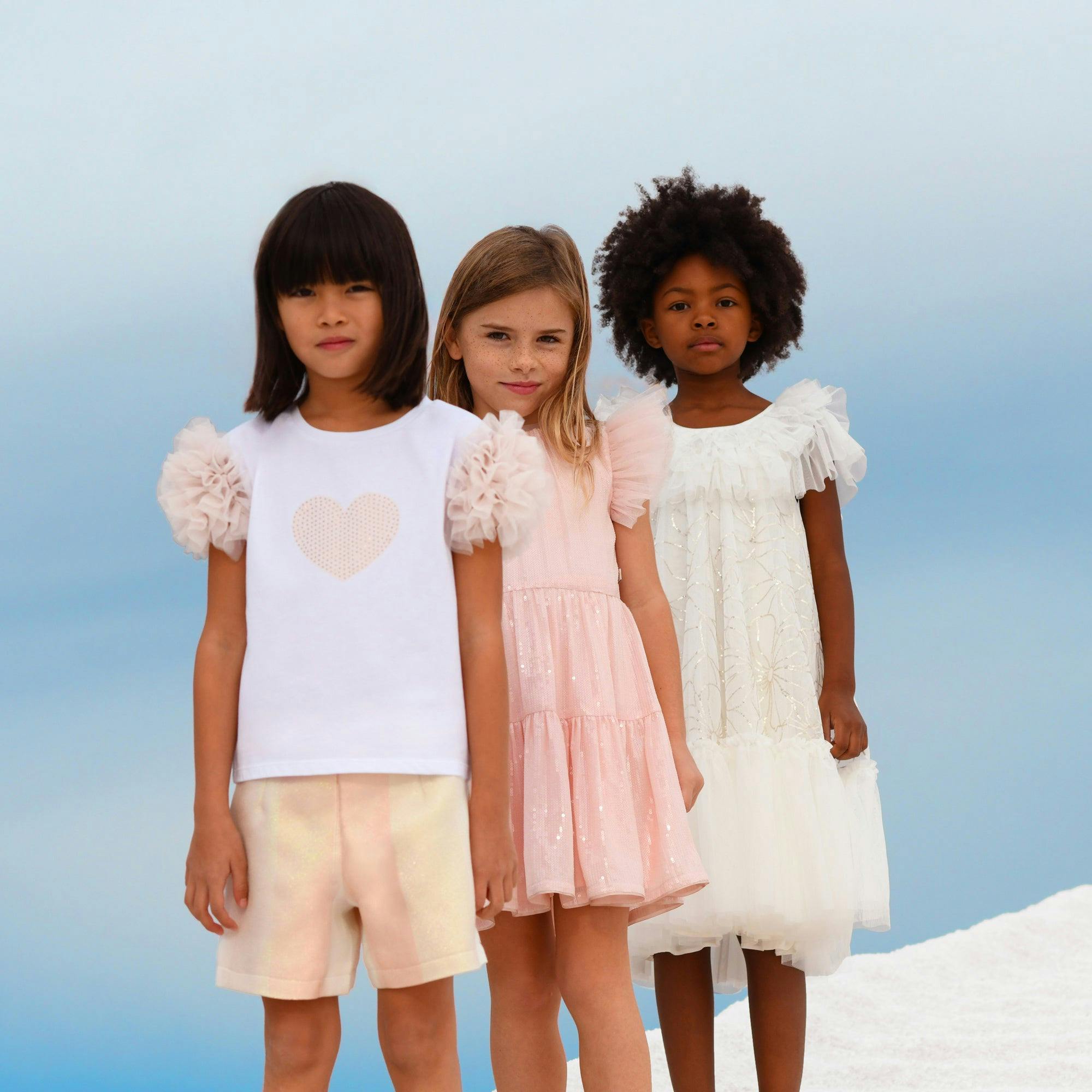 White Beige Accented Heart Rhinestone T-Shirt