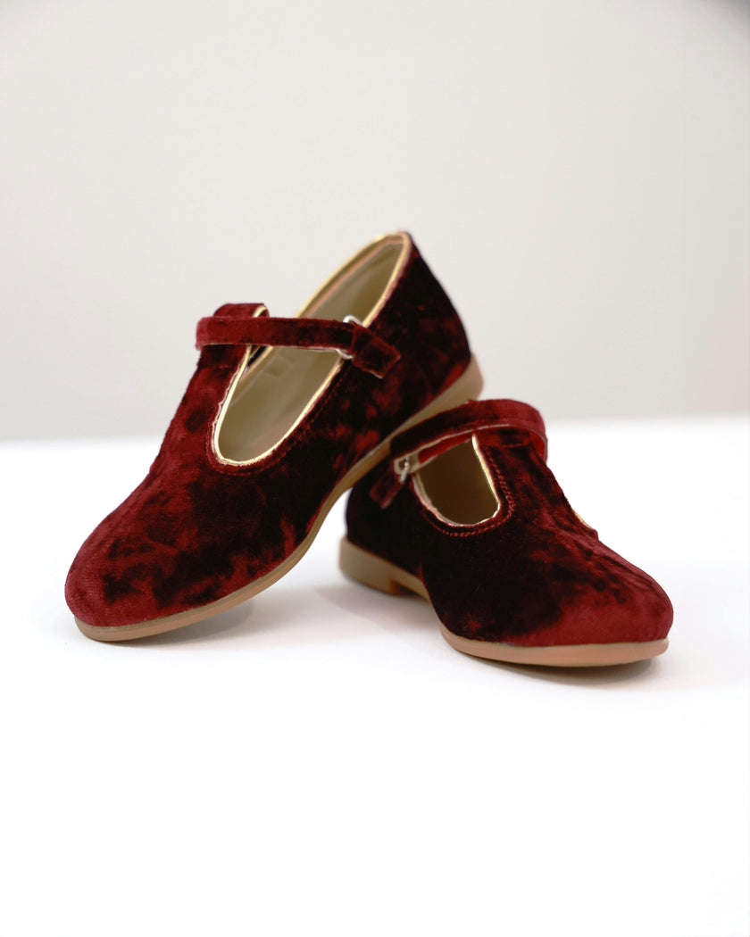 Bordo Velvet Mary Jane Shoes