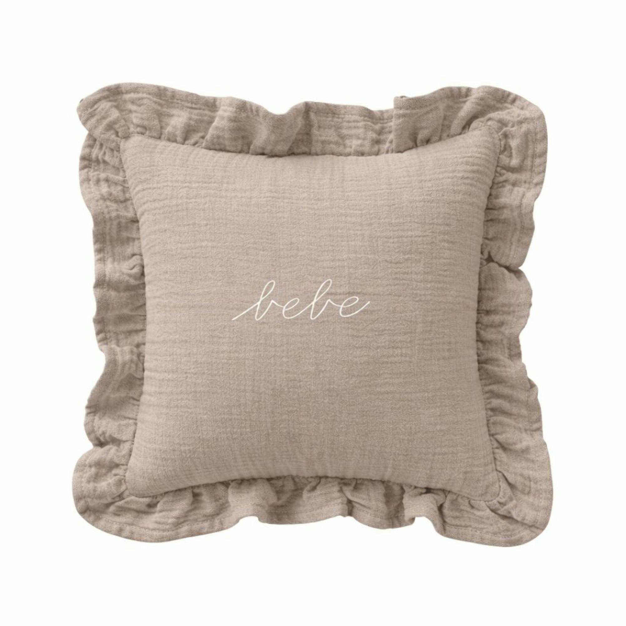 DH Taupe Gauze Bebe Ruffle Accent Pillow