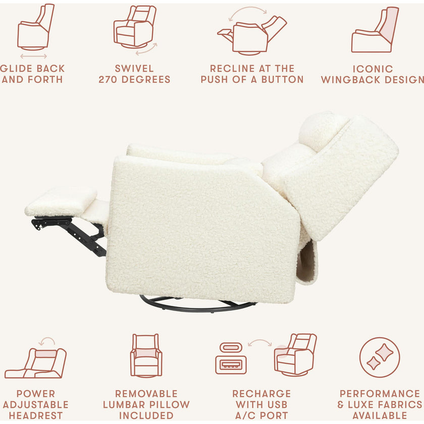 Kiwi Plus Power Glider Recliner W/ Power Headrest In Cream Shearling