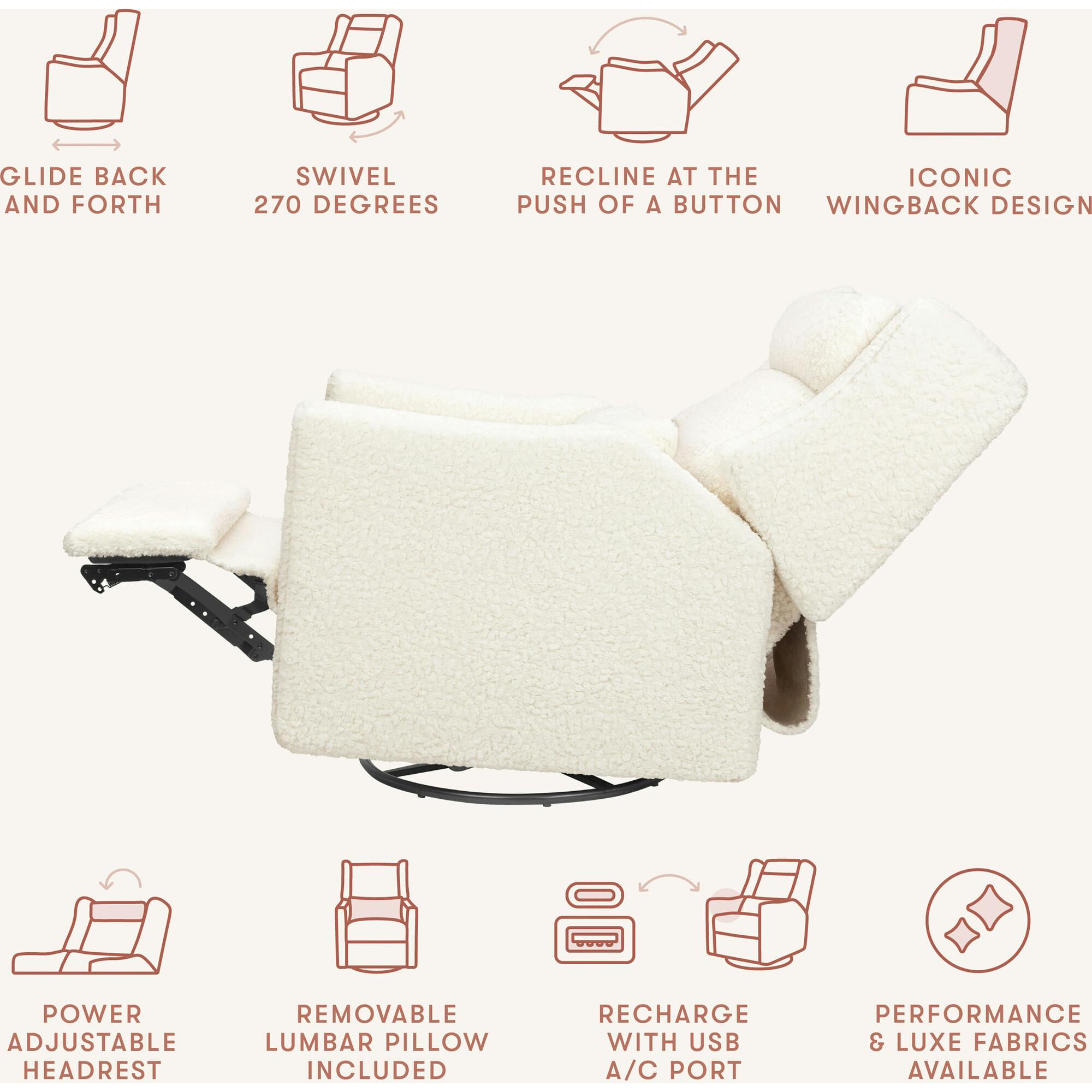 Kiwi Plus Power Glider Recliner W/ Power Headrest In Cream Shearling