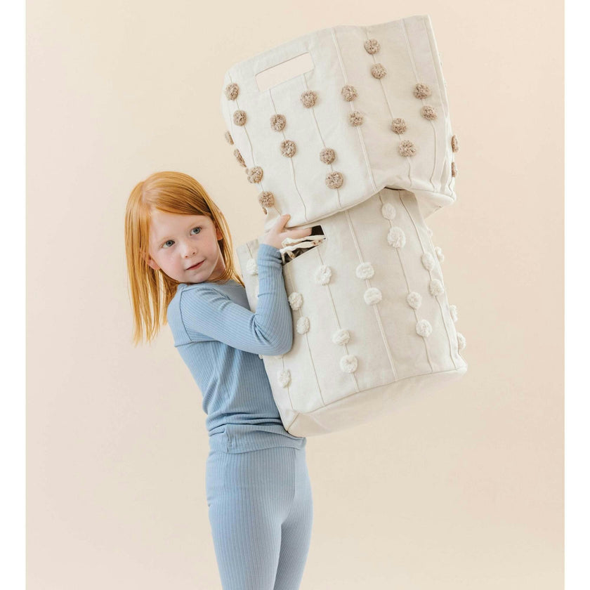 Handmade Canvas Storage Basket Pom Pom - Taupe