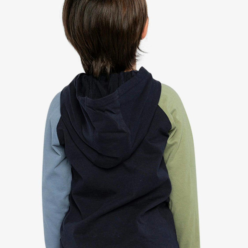 Raglan Hooded T-Shirt Dark Blue and Green