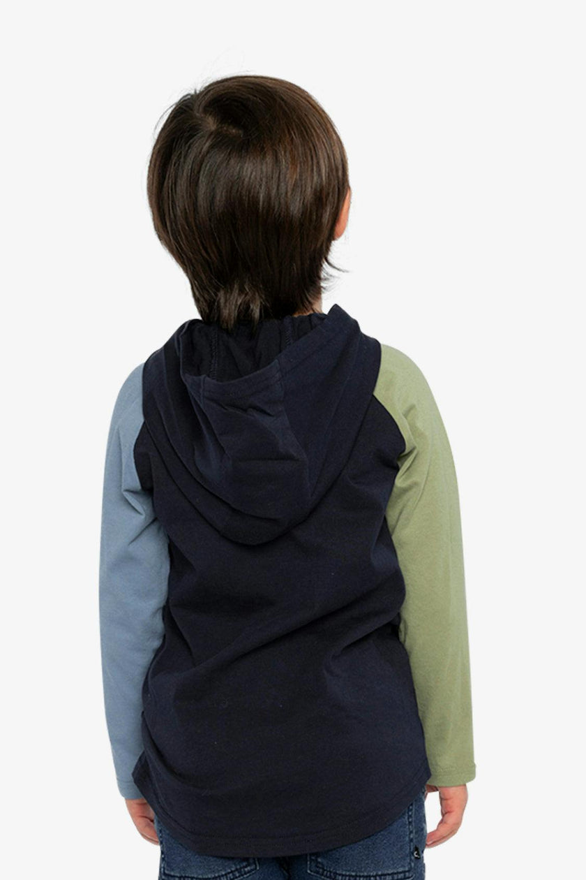 Raglan Hooded T-Shirt Dark Blue and Green