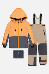 Two Piece Teknik Snowsuit Bright Orange Grey And Taupe
