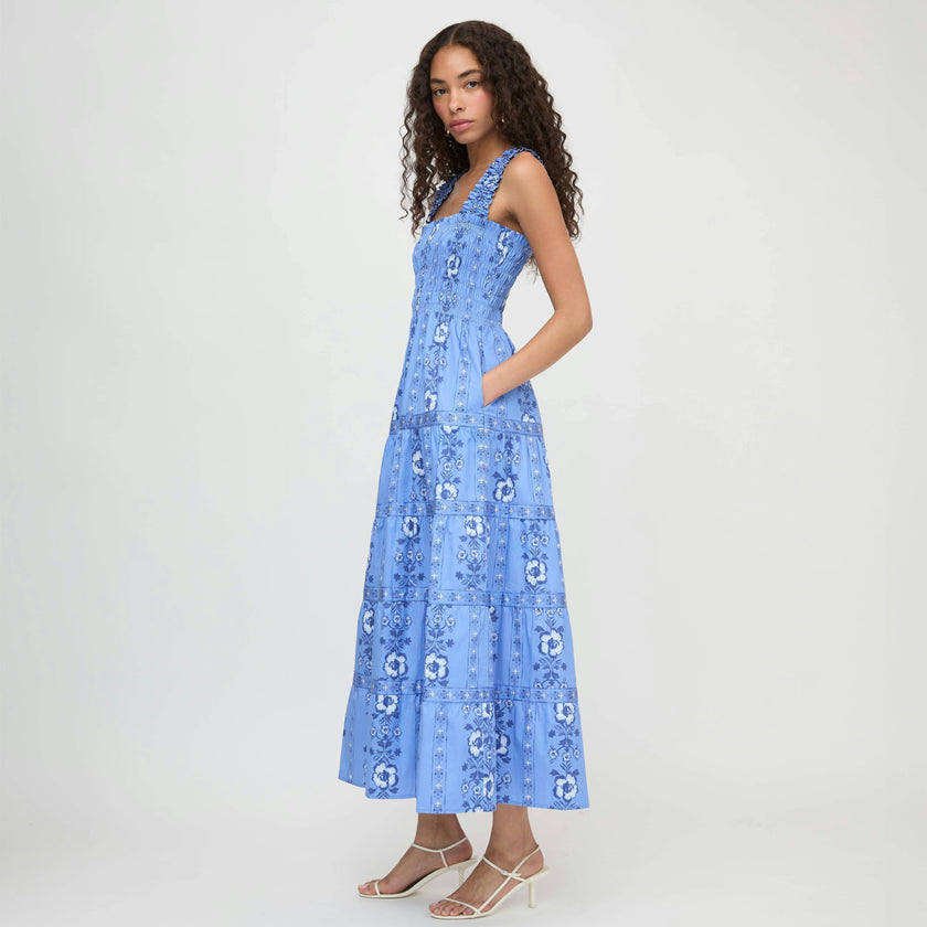The Kimmy Nap Dress - Blue Arcadia Border